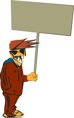 poster, banner announcement, card, in the hands of a boy