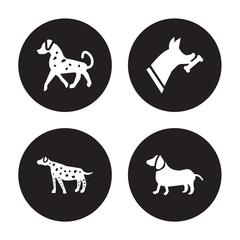 4 vector icon set : English Setters dog, Dalmatian Doberman Dachshund dog isolated on black background