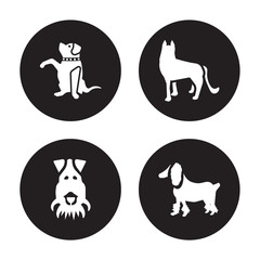 4 vector icon set : Goldador dog, Fox Terrier German Shepards Field Spaniel dog isolated on black background