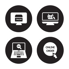4 vector icon set : Pay, Online payment, shopping, order isolated on black background