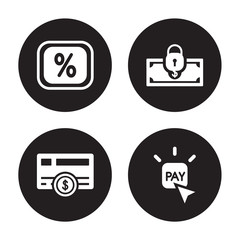 4 vector icon set : Percent, Payment method, security, Pay per click isolated on black background
