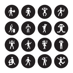16 vector icon set : better human, aggravated alive alone amazed accomplished awesome angry anxious human isolated on black background