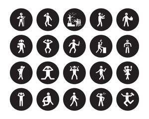 20 vector icon set : broken human, aggravated alive alone amazed better awesome angry anxious bad human isolated on black background