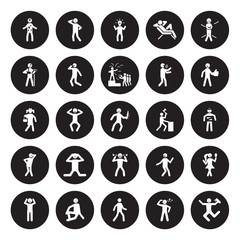 25 vector icon set : confused human, aggravated alive alone amazed better awesome angry anxious broken human isolated on black background.