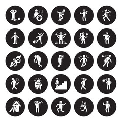 25 vector icon set : grateful human, cool crappy crazy curious exhausted ecstatic disappointed drained fresh human isolated on black background.