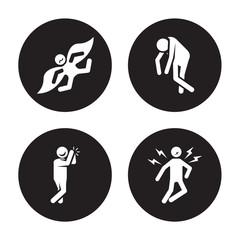 4 vector icon set : excited human, emotional energized ecstatic human isolated on black background