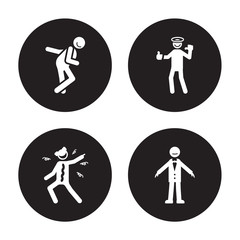 4 vector icon set : funny human, frustrated full fresh human isolated on black background