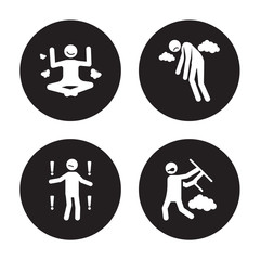 4 vector icon set : motivated human, meh miserable mad human isolated on black background