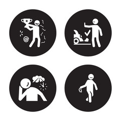 4 vector icon set : old human, nostalgic OK nervous human isolated on black background