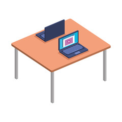 office desk with laptops