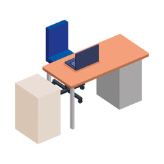 office desk with laptop and drawer