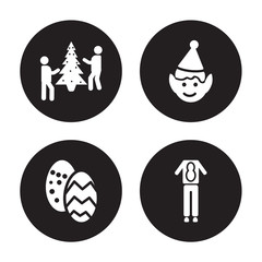 4 vector icon set : Event, Easter egg, Elf costume, Deer Costume isolated on black background