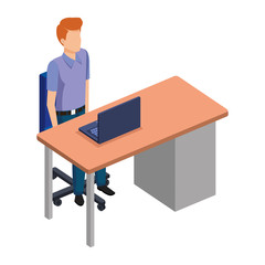 young man in the desk and laptop