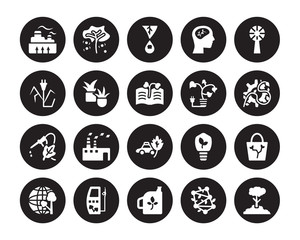 20 vector icon set : Geothermal Energy, Bio, Biodiesel, Biofuel, Eco, eco Turbine, Eco light, car, fuel, Plant, Environment isolated on black background
