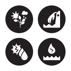 4 vector icon set : Nature, Hydro power, Hydroelectric power station, Hydraulic energy isolated on black background