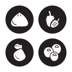 4 vector icon set : Satsuma, Soursop, Ugli fruit, Nance isolated on black background