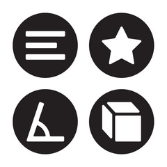 4 vector icon set : Center alignment, Angle, Asterisk, 3d cube isolated on black background