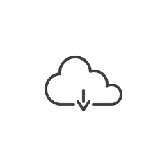 Download cloud outline icon. linear style sign for mobile concept and web design. Cloud computing arrow down simple line vector icon. Symbol, logo illustration. Pixel perfect vector graphics