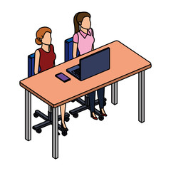 couple businesswomen in desk and laptop