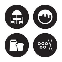 4 vector icon set : Terrace, Take away, Takoyaki, Sushi isolated on black background