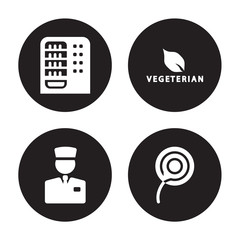 4 vector icon set : Vending machine, Valet, Vegetarian, Toilet paper isolated on black background