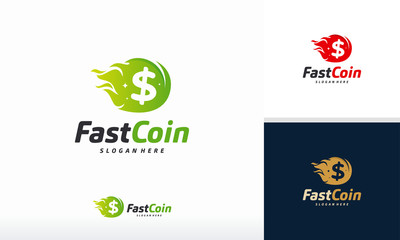 Fire Fast Coin Logo designs concept vector, Fast Cash logo template, Flame Money logo designs