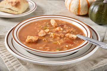 Bowl of chicken gumbo soup