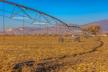 Wide angle view of center pivot irrigation system