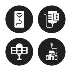 4 vector icon set : Wireless, Solar energy, Water heater, Smart home isolated on black background