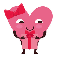 heart love female with gift kawaii character