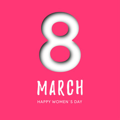 Postcard to March 8 in paper cut style. Vector Illustration suitacle for brochures, postcards, advertisements, banners. Congratulations to the Women's Day.
