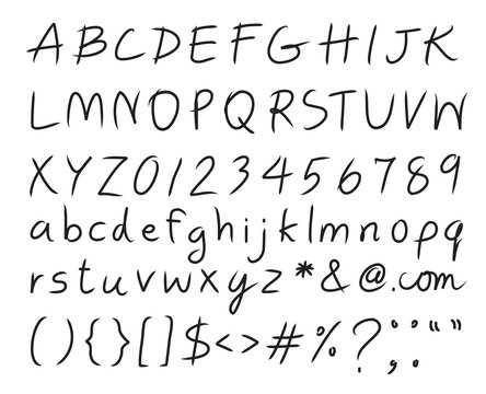 Set of black brush font design, ink handwriting alphabets script.