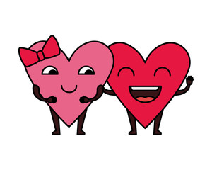 hearts love couple kawaii characters