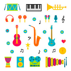 vector set of music instruments on white background. Illustration in flat style