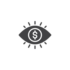 Human eye with dollar vector icon. filled flat sign for mobile concept and web design. Pay per view simple solid icon. Symbol, logo illustration. Pixel perfect vector graphics