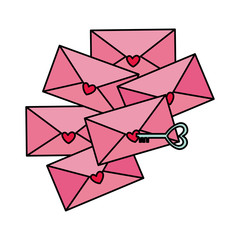envelopes with hearts and key