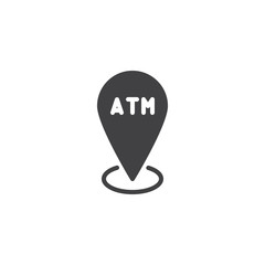 ATM location pin vector icon. filled flat sign for mobile concept and web design. atm map pointer simple solid icon. Symbol, logo illustration. Pixel perfect vector graphics