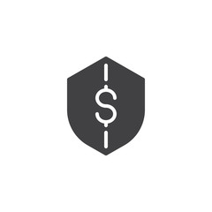 Money security protection vector icon. filled flat sign for mobile concept and web design. Dollar shield simple solid icon. Symbol, logo illustration. Pixel perfect vector graphics