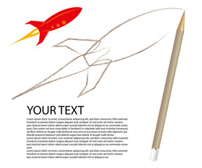 Red  rocket drawn by light brown color pencil