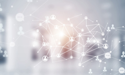 Concept of networking and connection against modern office blurred background