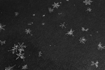 snowflakes with high magnification on dark gray background