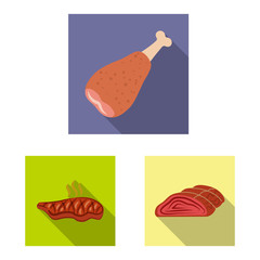 Vector design of meat and ham sign. Set of meat and cooking stock vector illustration.