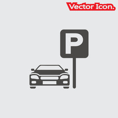 Parking car icon isolated sign symbol and flat style for app, web and digital design. Vector illustration.