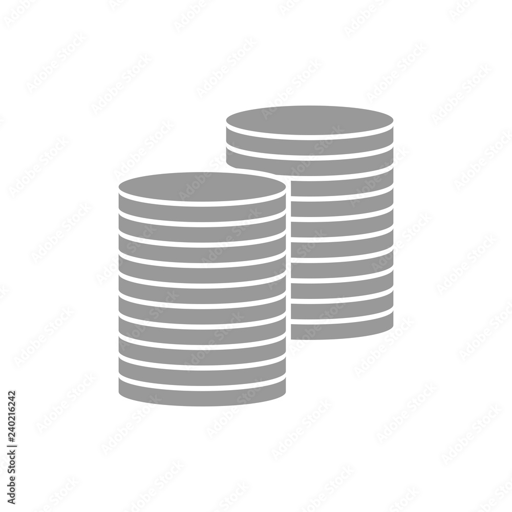 Sticker Two silver coin stacks. Vector icon.