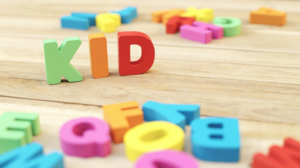 Fototapeta premium ' KID ' Colorful Letter Wood, Topic About ' KID ' 