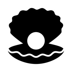 Large pearl inside an open mollusk shell flat vector icon for jewelry apps and websites