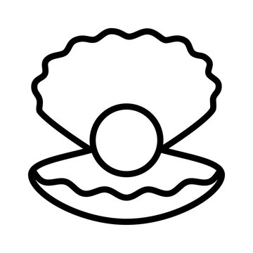 Large pearl inside an open mollusk shell flat vector icon for jewelry apps and websites
