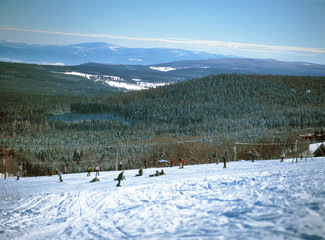 Zieleniec, Lower Silesia Region, Poland: February, 2011 - ski lift in Zieleniec
