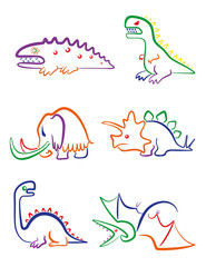 Prehistoric Monsters
Set icons, a child's drawing, mythical animals, dinosaurs. Vector.