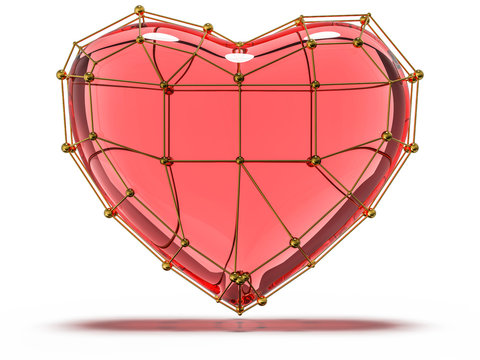Red heart gemstone on isolated background. 3D